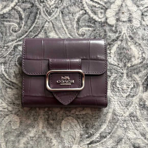 Coach Handbags - Coach Purple Croc-Embossed Leather Flap Wallet with Silver Buckle